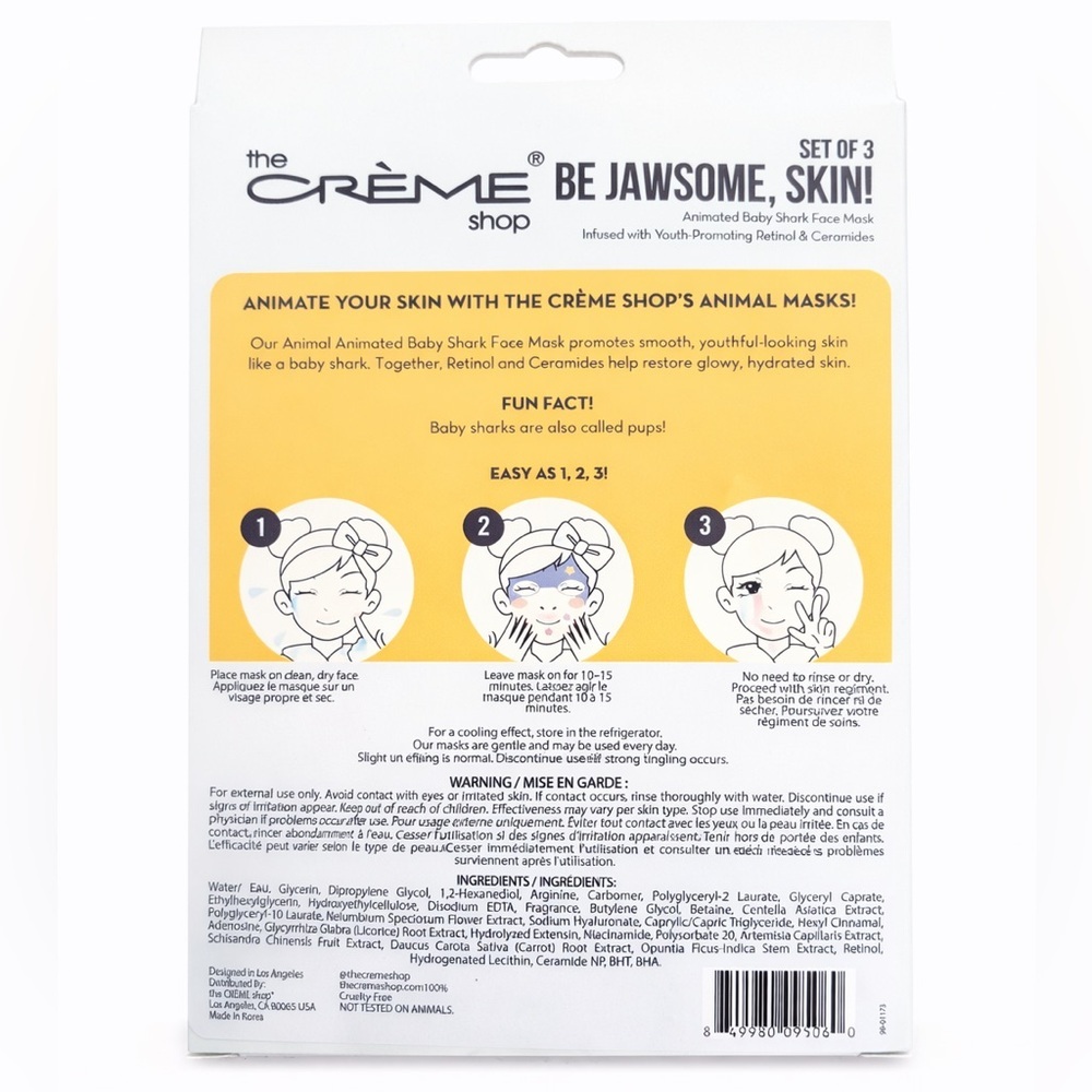 🫧 2/35$ K-Beauty • NWT Korean Skincare Baby Shark Face Masks Set of 3 Sheets - Picture 2 of 3